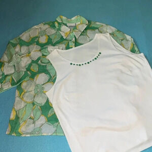 ALFRED DUNNER 2pc set floral button up and embellished tank top NEW size 18